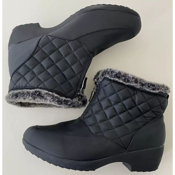 Weatherproof Grace Snow Ankle Boots Women's 10M Black Quilted Fur Trim Zipper - Picture 3 of 9